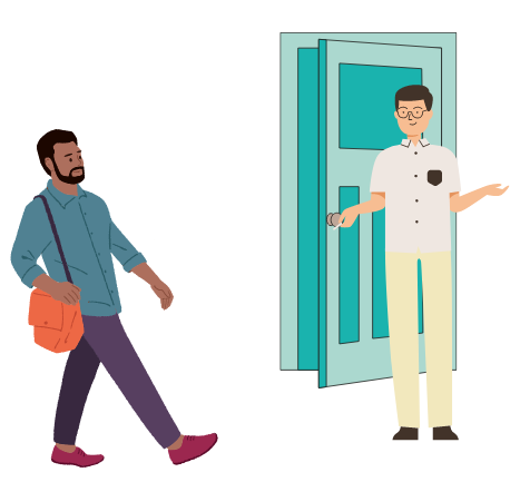 Person holding door open for another person